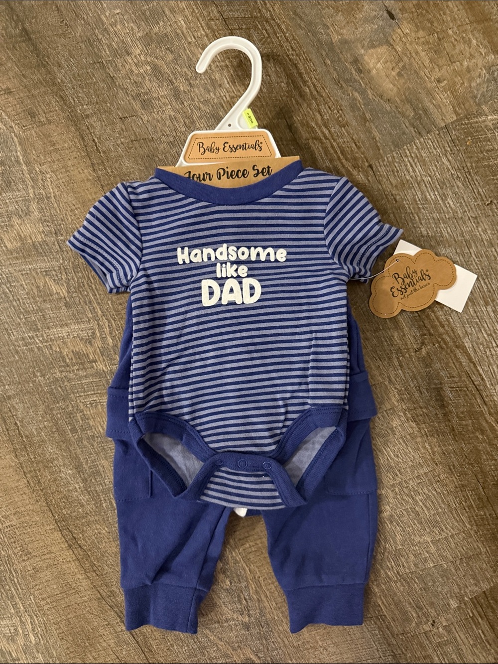 Baby Essentials Navy Blue Striped "Handsome like Dad" 2-Piece Set